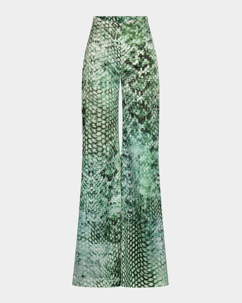 Andie Snakeskin-Print Silk Wide-Leg Pants